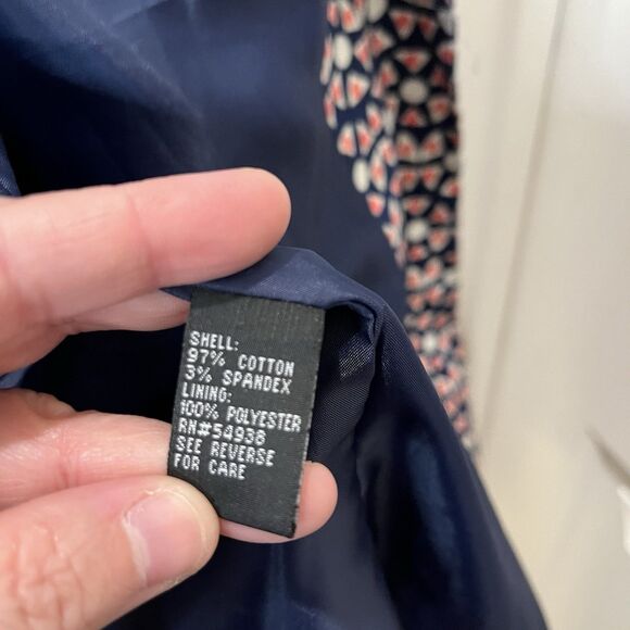 Eden Court Navy Cream Coral Geometric Preppy 3/4 Bell Sleeve Button Jacket XL - Picture 8 of 13